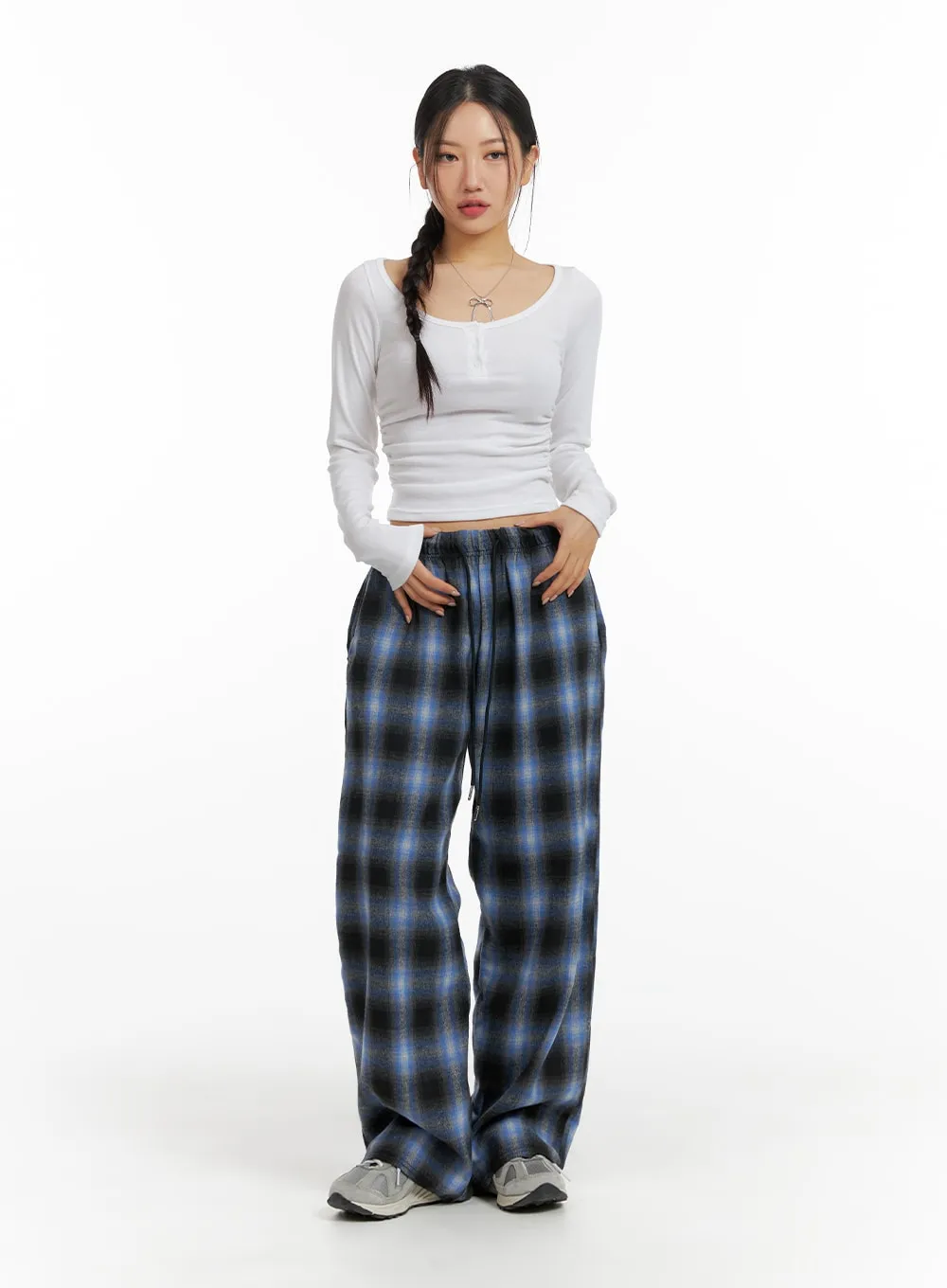 Pintuck Checkered Pants CF427