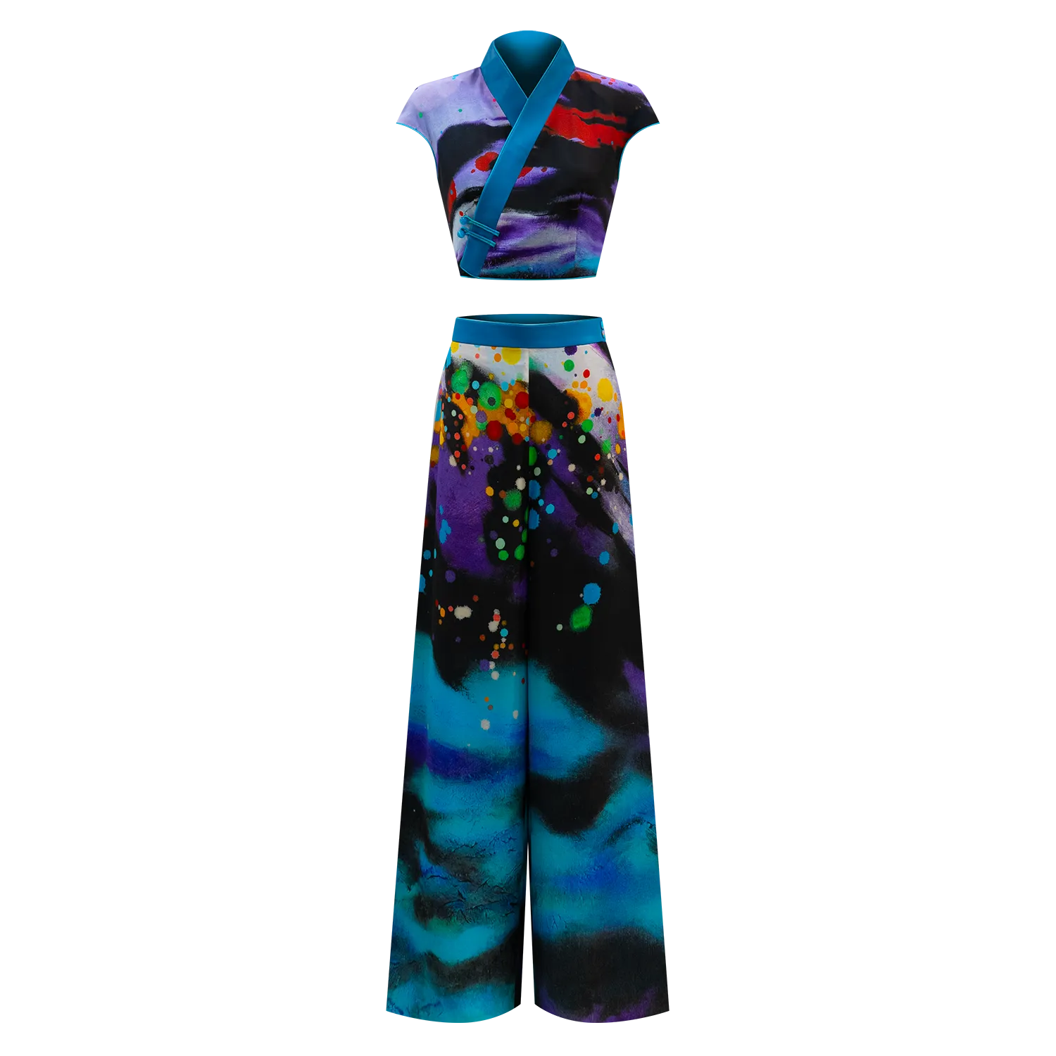 SPARKLE BY KAREN CHAN x HK Designer【GLORY HEAVEN】100% Silk Cheongsam Wide Legged Pants