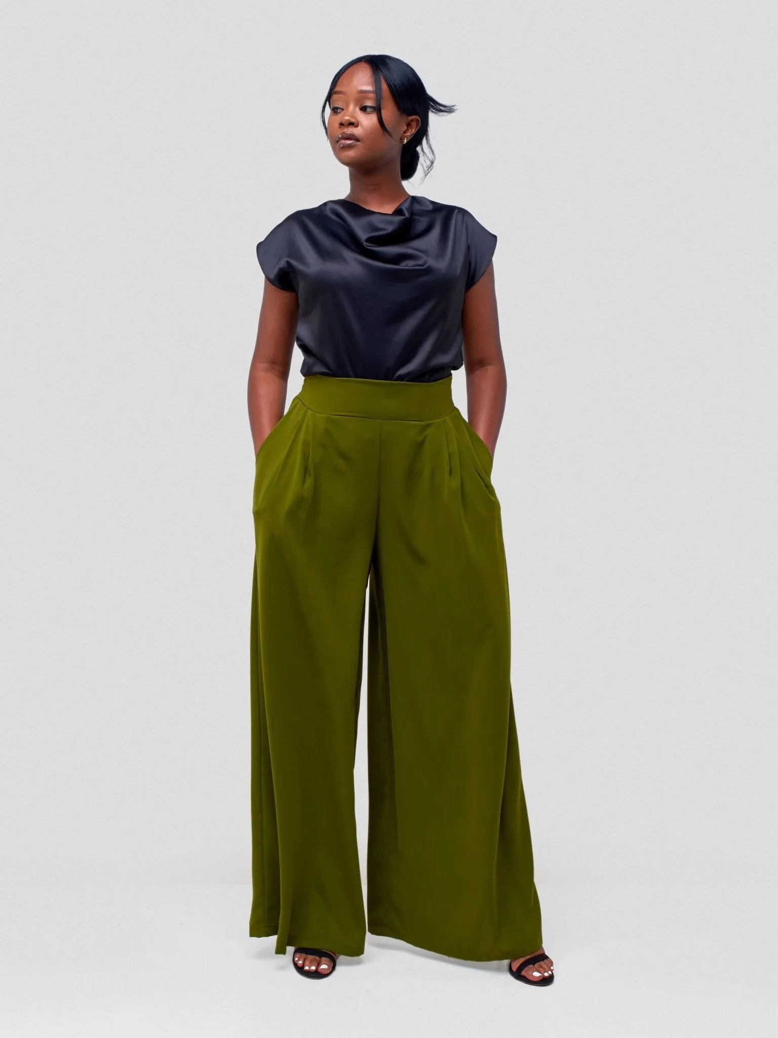 Vivo Ava Pleated Wide Leg Pants - Olive Green