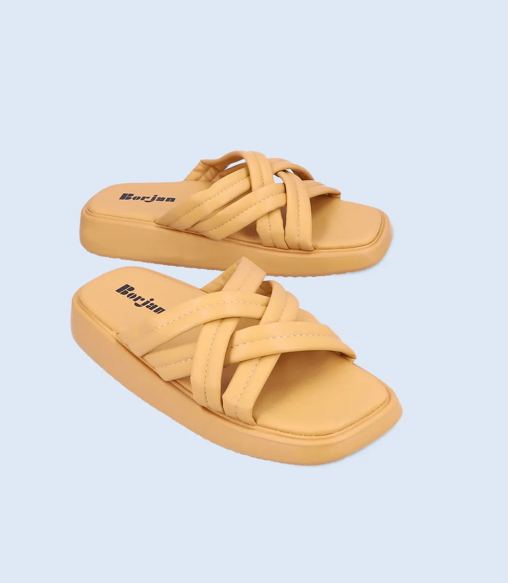 W9672-MUSTARD-Women Platform Slippers