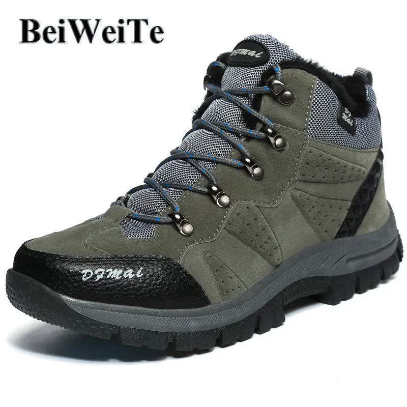 Winter Mens Warm Hiking Boots High Top Sneakers Outdoor Shoes