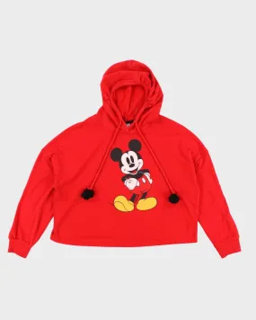 Womans Cropped Red Mickey Mouse Hoodie - L