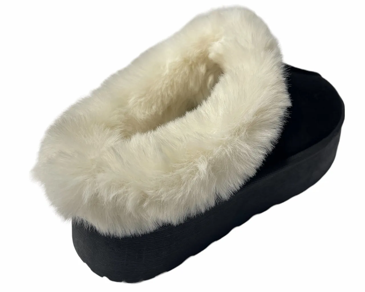 Women's Faux Suede Platform Slip On fur Slippers