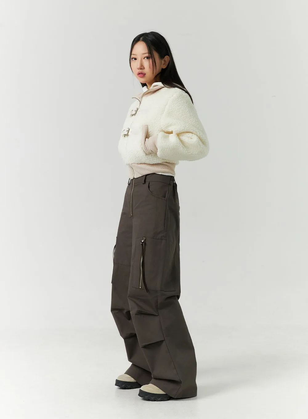 Zip Pocket Pintuck Wide Leg Pants CD301